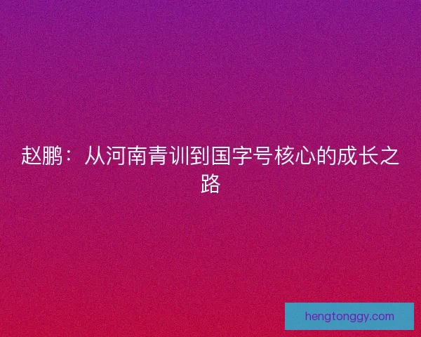 赵鹏：从河南青训到国字号核心的成长之路